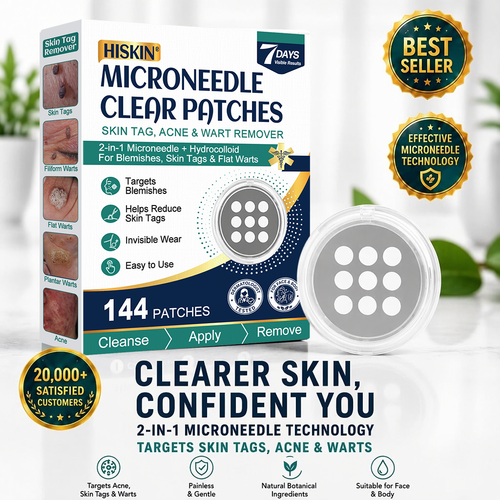 ✨【30%OFF only today】Hiskin ® 2-in-1 Microneedle & Hydrocolloid Patch🍀 | Removes raised moles, acne, flat warts, and skin tags | Helps improve wrinkles, scars, and blemishes | Invisible patches for face and body