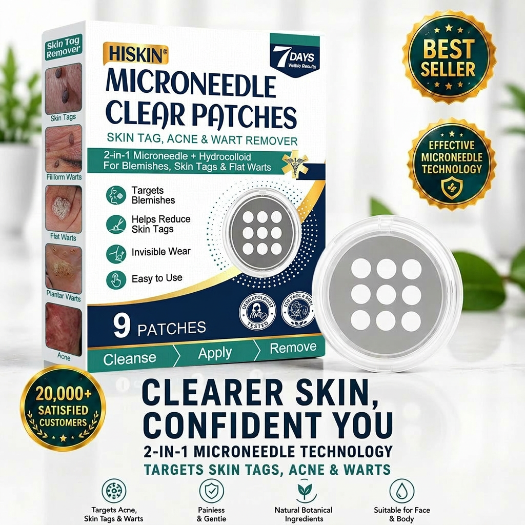 ✨【30%OFF only today】Hiskin ® 2-in-1 Microneedle & Hydrocolloid Patch🍀 | Removes raised moles, acne, flat warts, and skin tags | Helps improve wrinkles, scars, and blemishes | Invisible patches for face and body